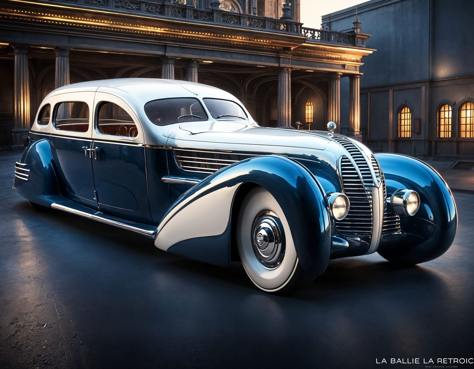 Dieselpunk Coupe Limousine in Retrofuturistic Art Deco Style