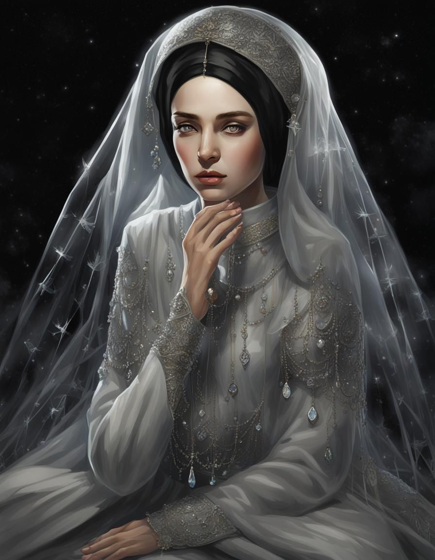 Crystalline Nun Portrait with Glass Skin Texture