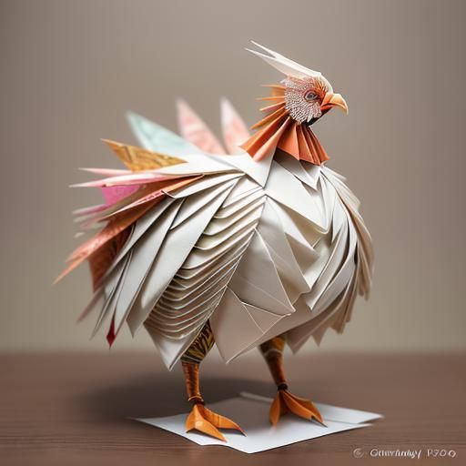 Detailed Origami Turkey with Ornamental Paper Feathers