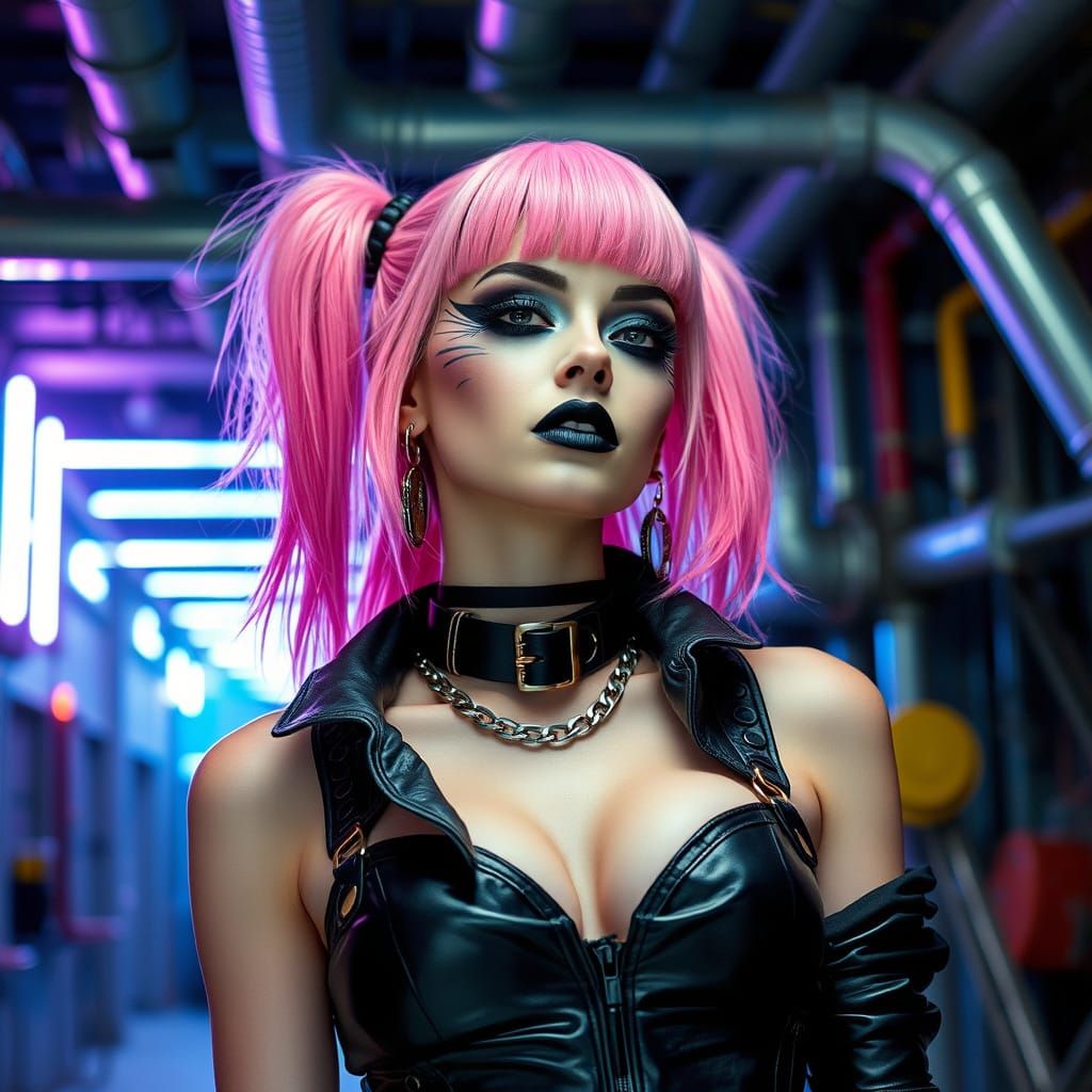 Cybergoth Goddess in Industrial Neon Dreams