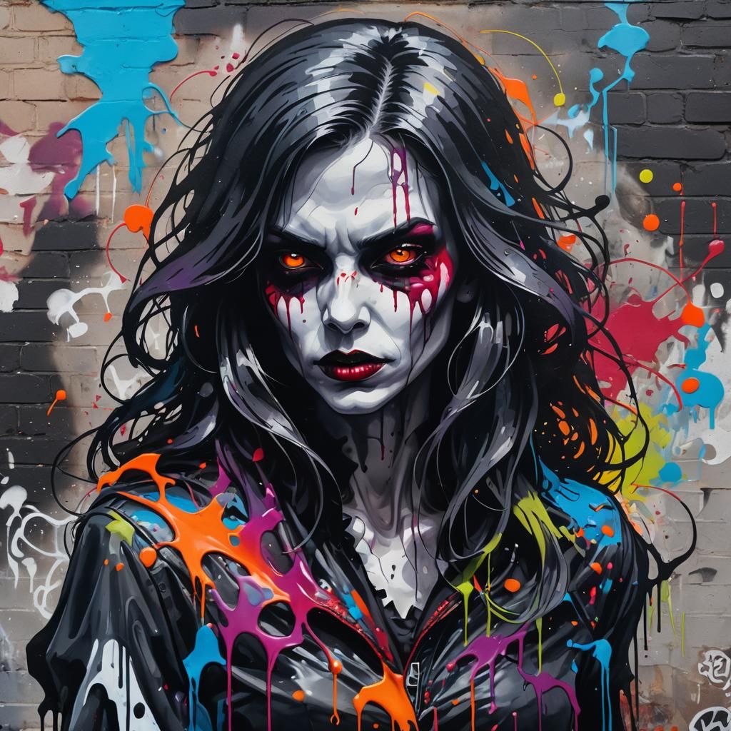 Terrifying Shadow Vampire in Graffiti Art Style