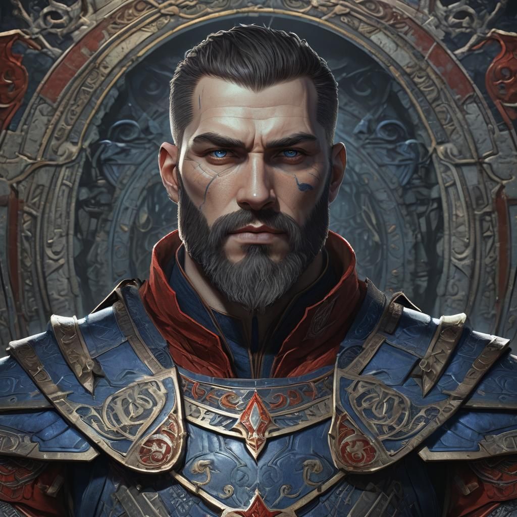 Blue Armored Warrior Mage in Heroic Pose