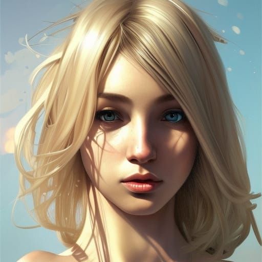 Detailed Portrait of Blonde Girl in Digital Art Style