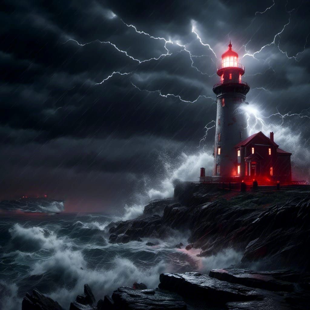 Gothic Seascape: Lighthouse in a Midnight Storm