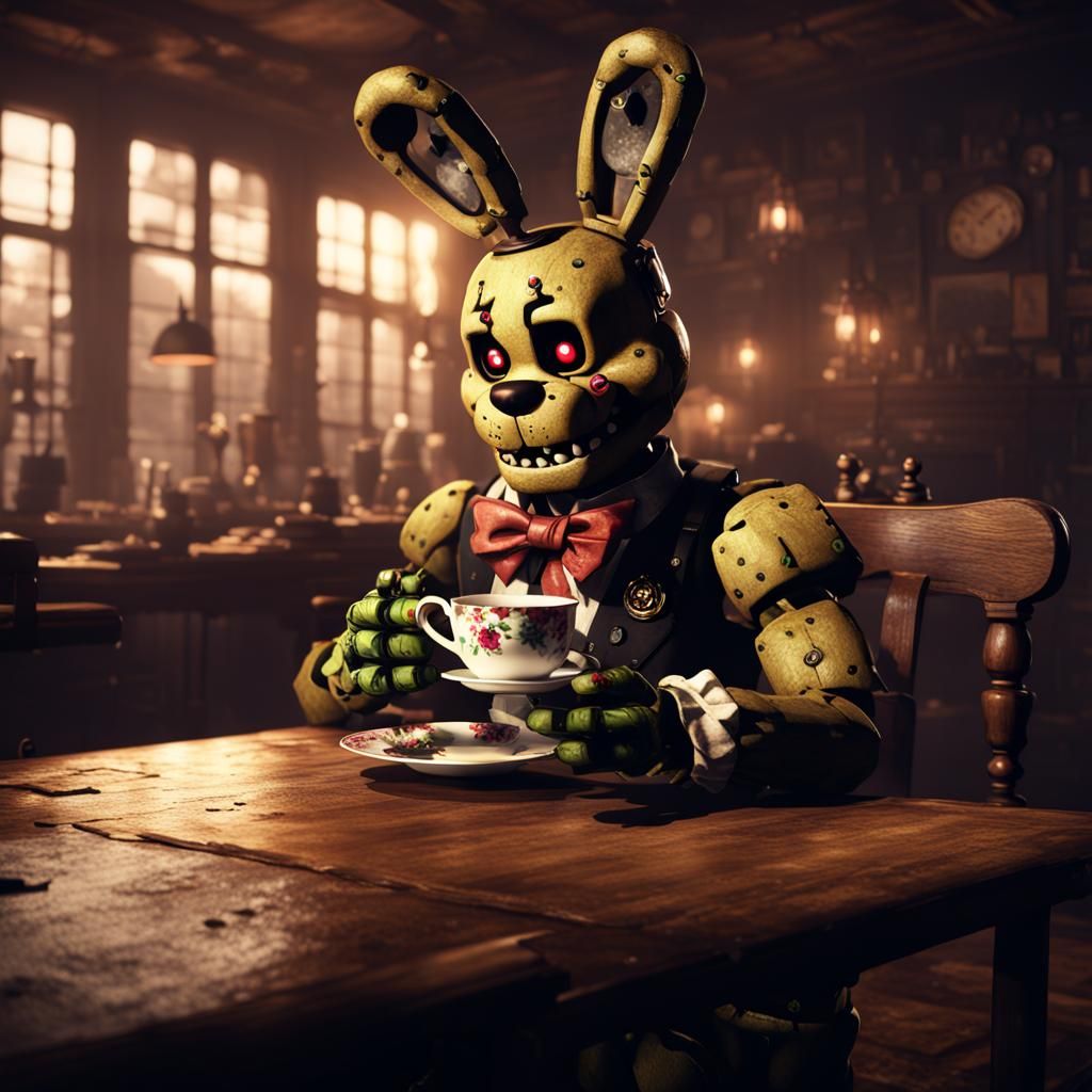 Springtrap Enjoys Tea: Detailed Matte Painting