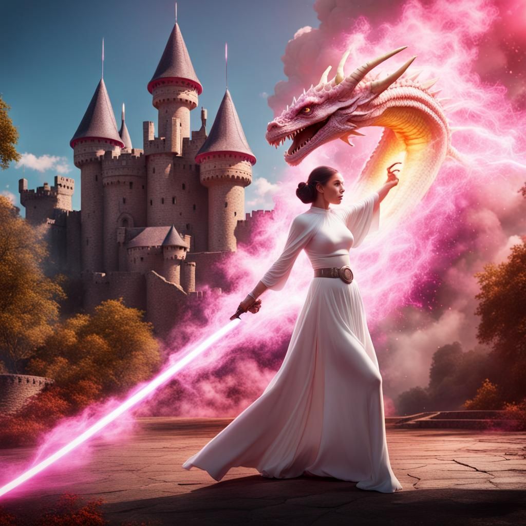 Princess Leia vs Pink Dragon: Fantasy Concept Art