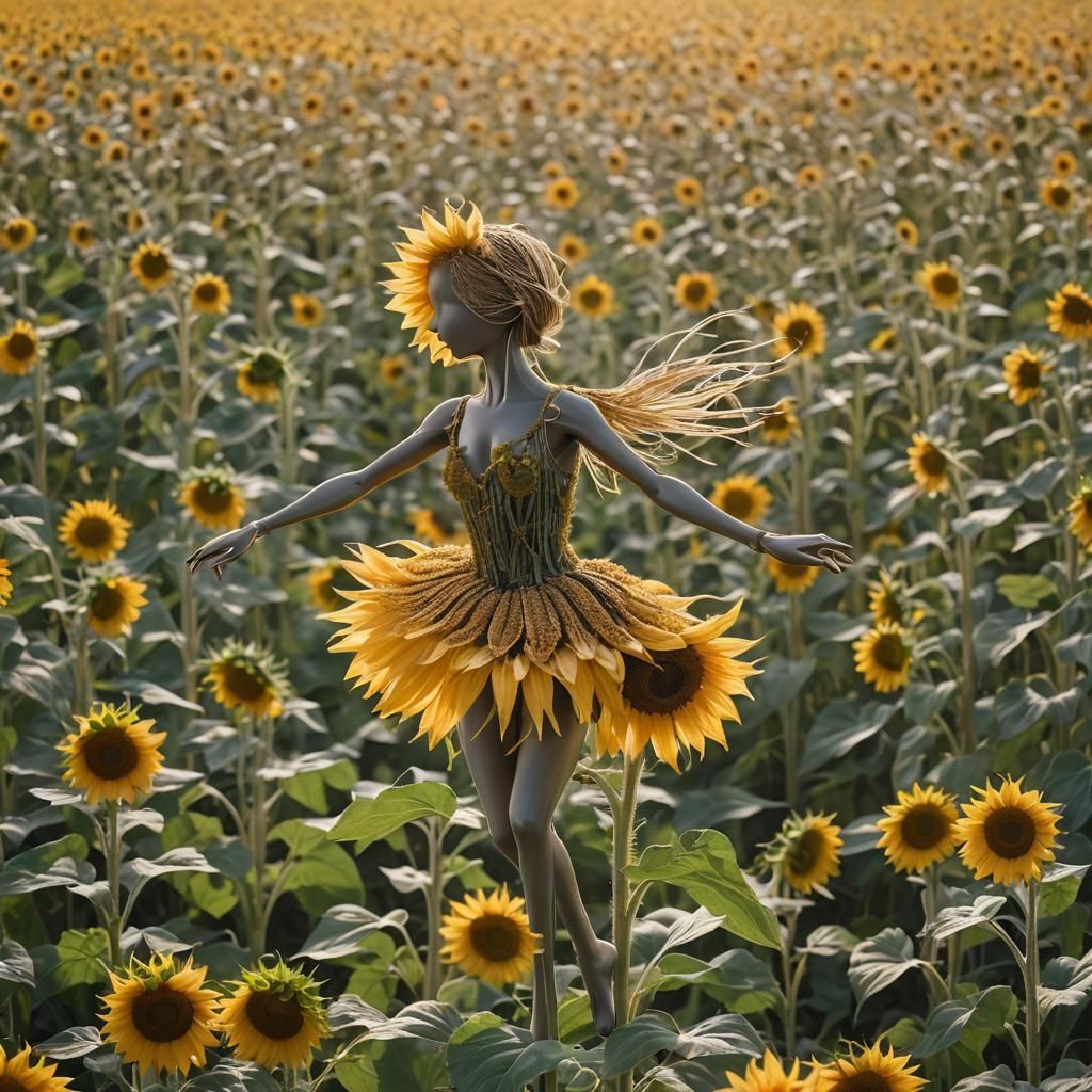 Ballerina Sunflower in a Breeze-Lit Flower Field