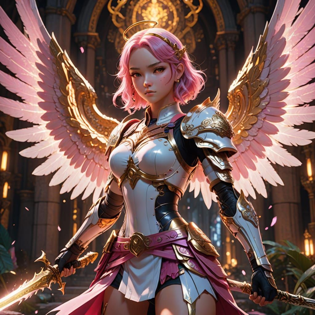Angel Girl Warrior in Vibrant Anime CGI Fantasy World