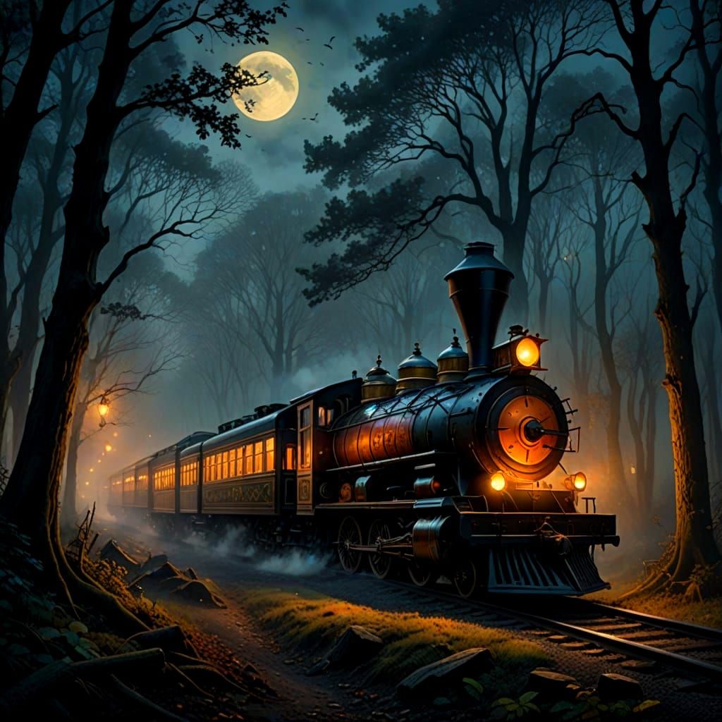 Vibrant Circus Train Scene in Whimsical Style