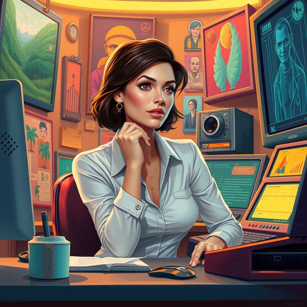 Woman Surrounded by Artistic Vision and Futuristic Details i...