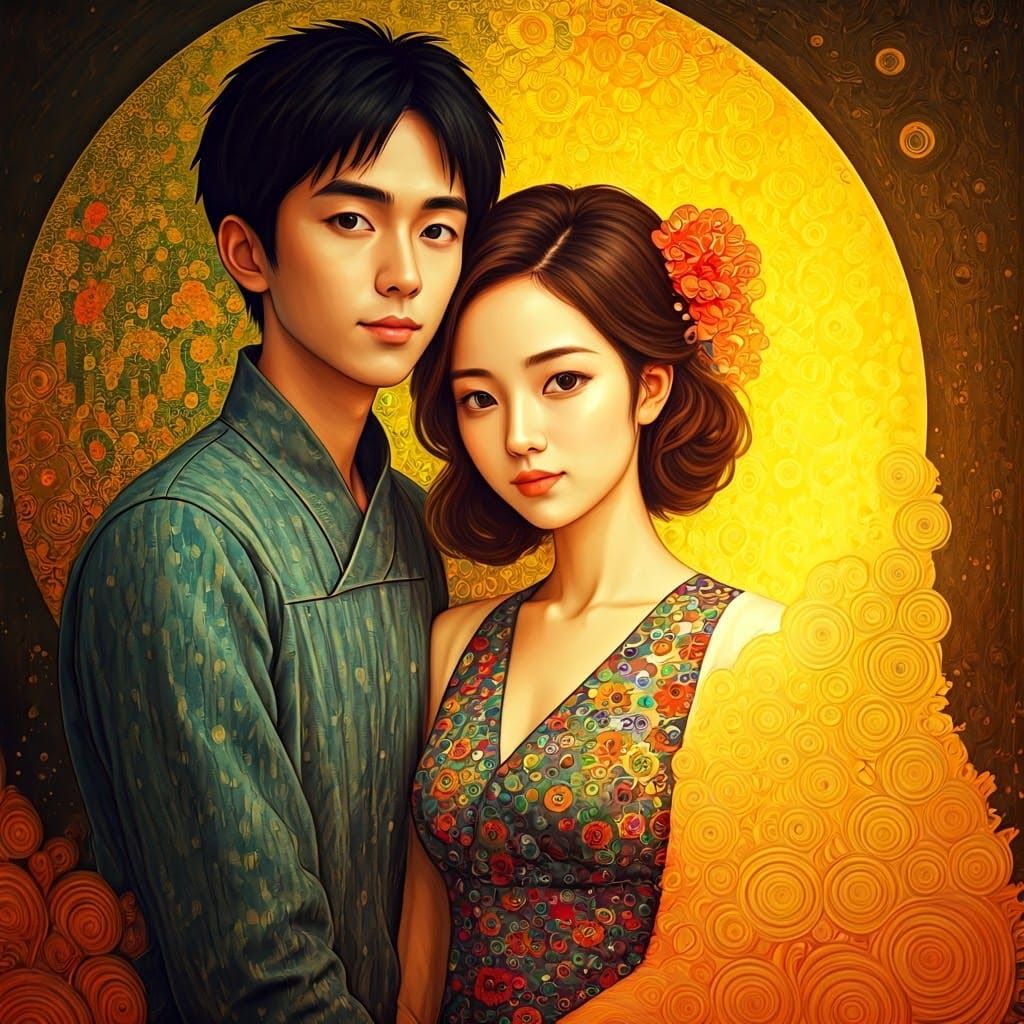 Hyperdetailed Loving Couple with Flowing Colors