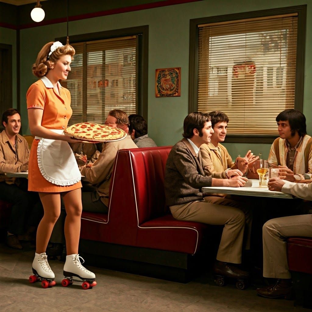 1950s Diner Scene with Roller Skating Waitress