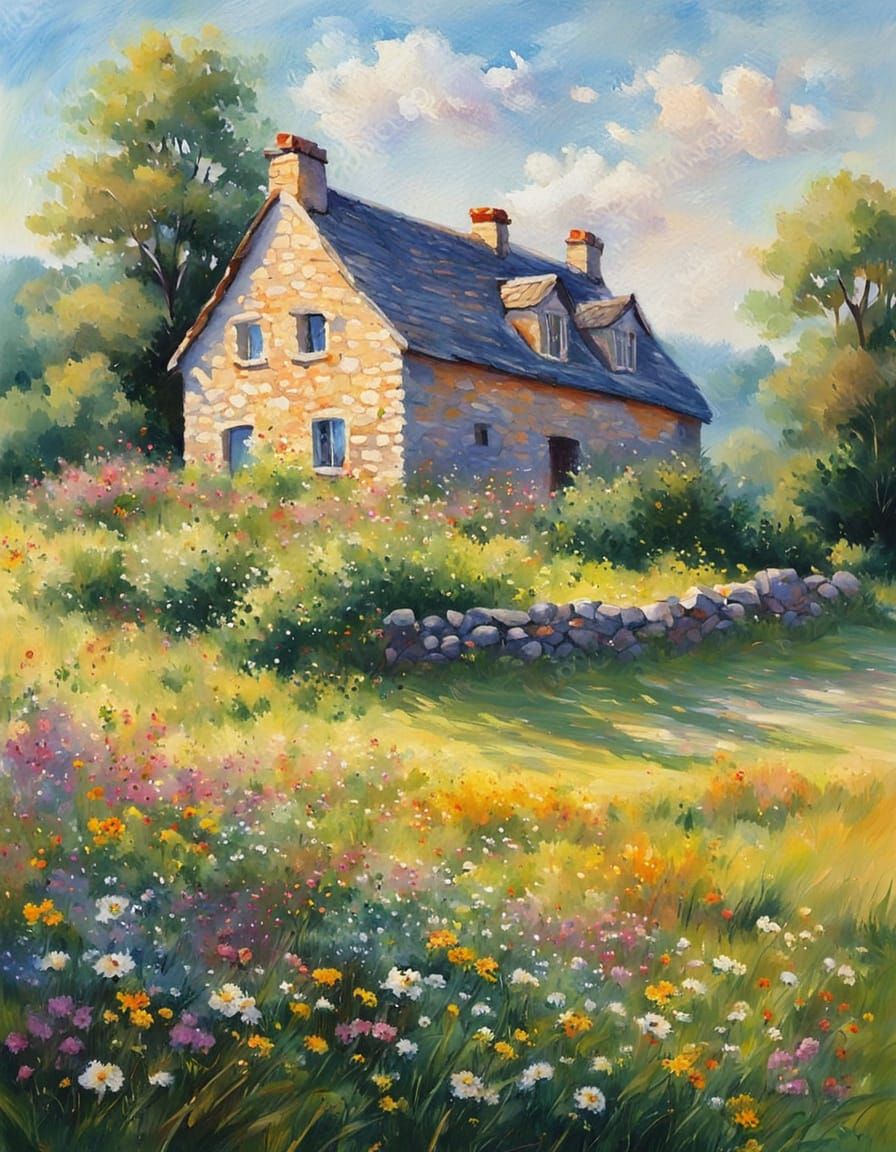 Impressionist Stone House in Wildflower Meadow