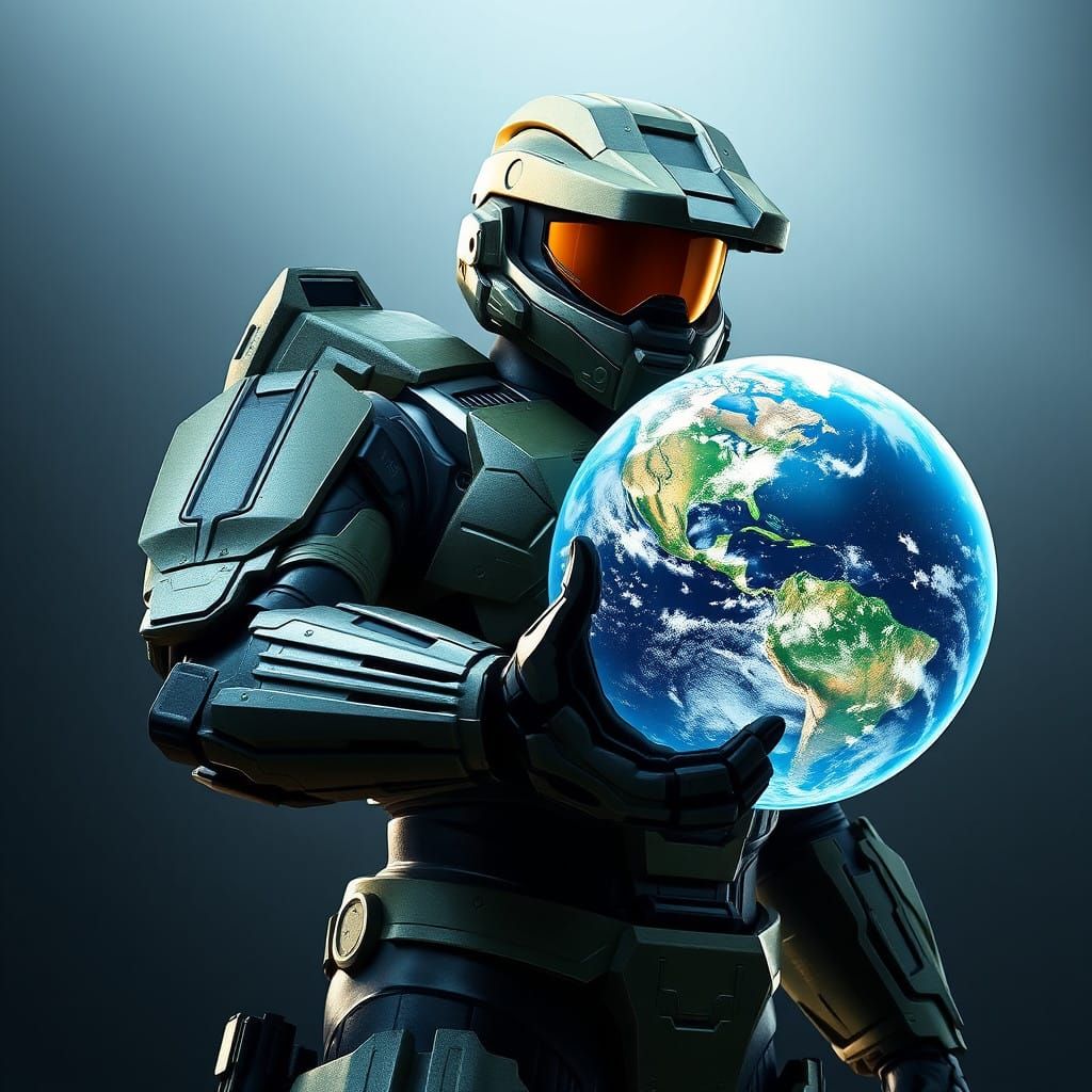 Master Chief Protects Earth in Futuristic Armor