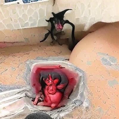 Demonic Birth: A Macabre and Surreal Scene