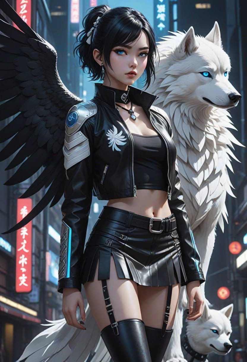 Majestic Angel Warrior with Dual Wings and Ancient Symbolic...