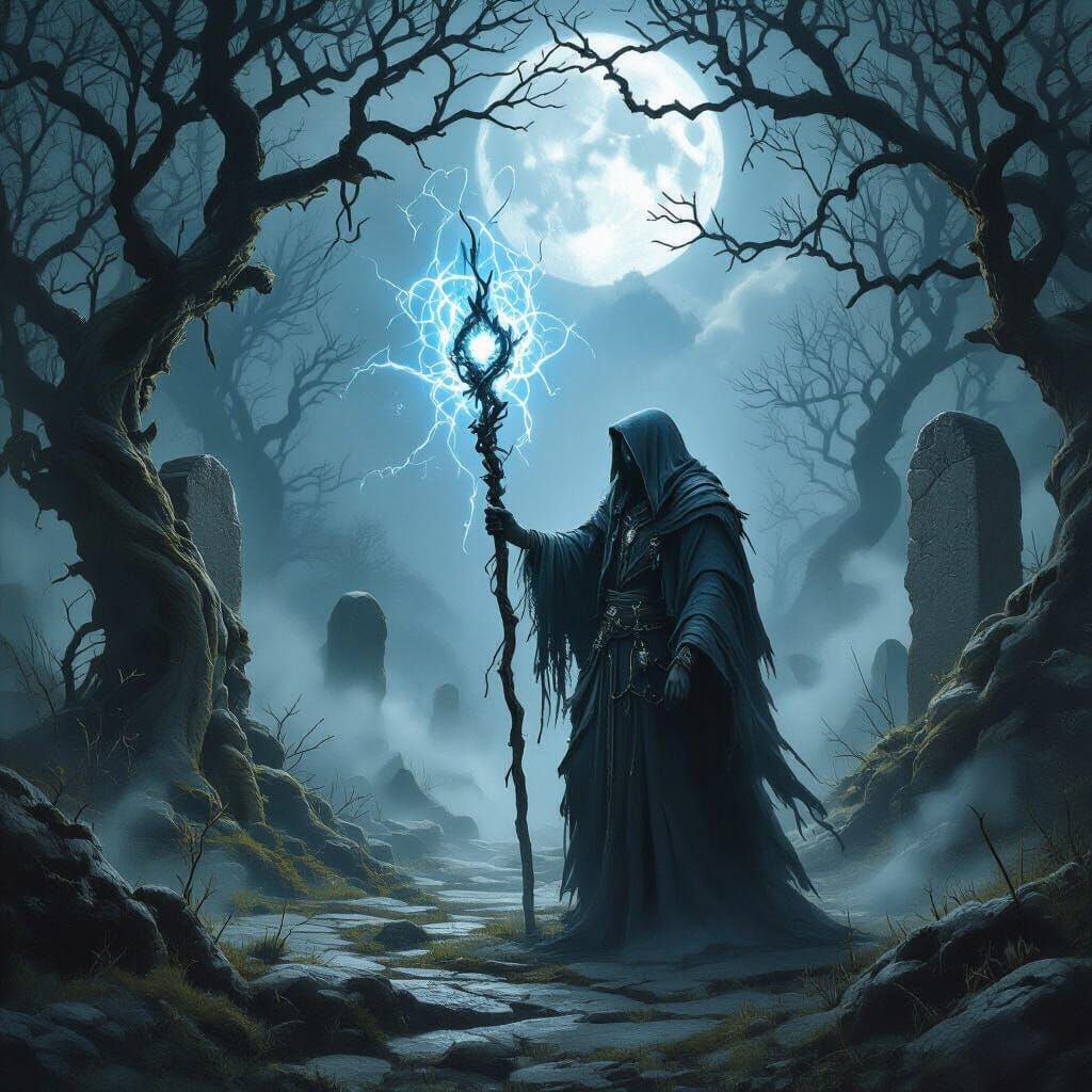 Spectral Druid Communion in Dark Fantasy Style