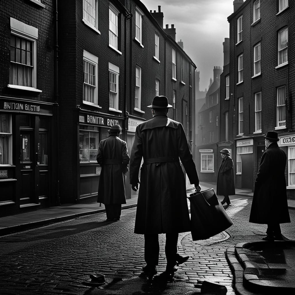 British Film Noir Scene in Black and White