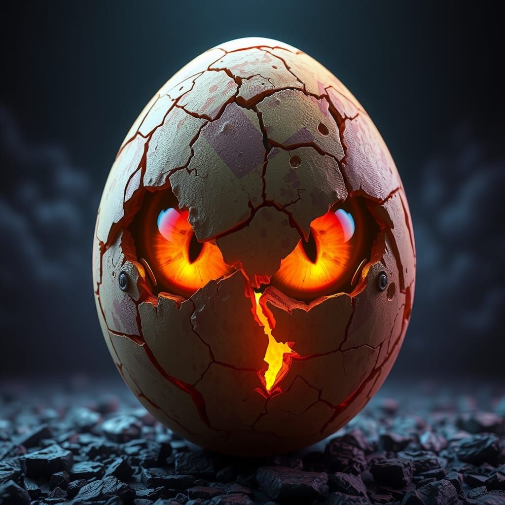 Intricate Egg with Blazing Eyes in Fantasy Art Style