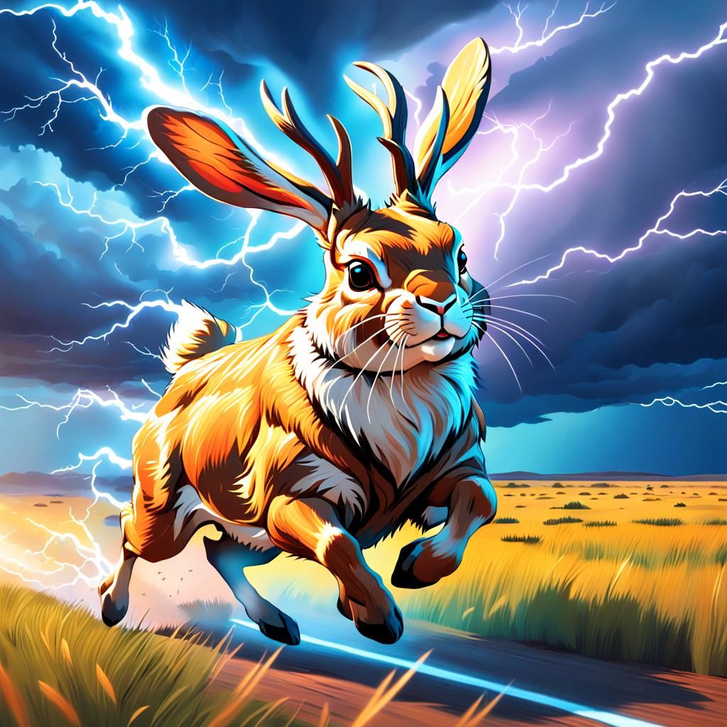 Electric Jackalope Speeds Across the Prairie