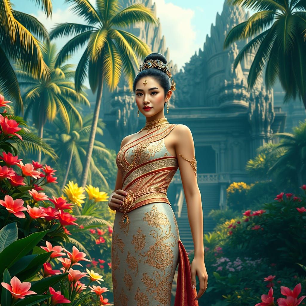 Ethereal Thai Goddess in Ancient Temple Ruins