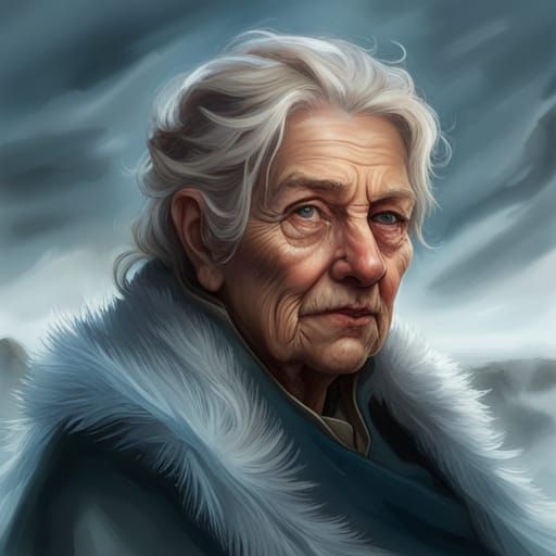 Medieval Woman in Fur Cloak, Detailed Portrait