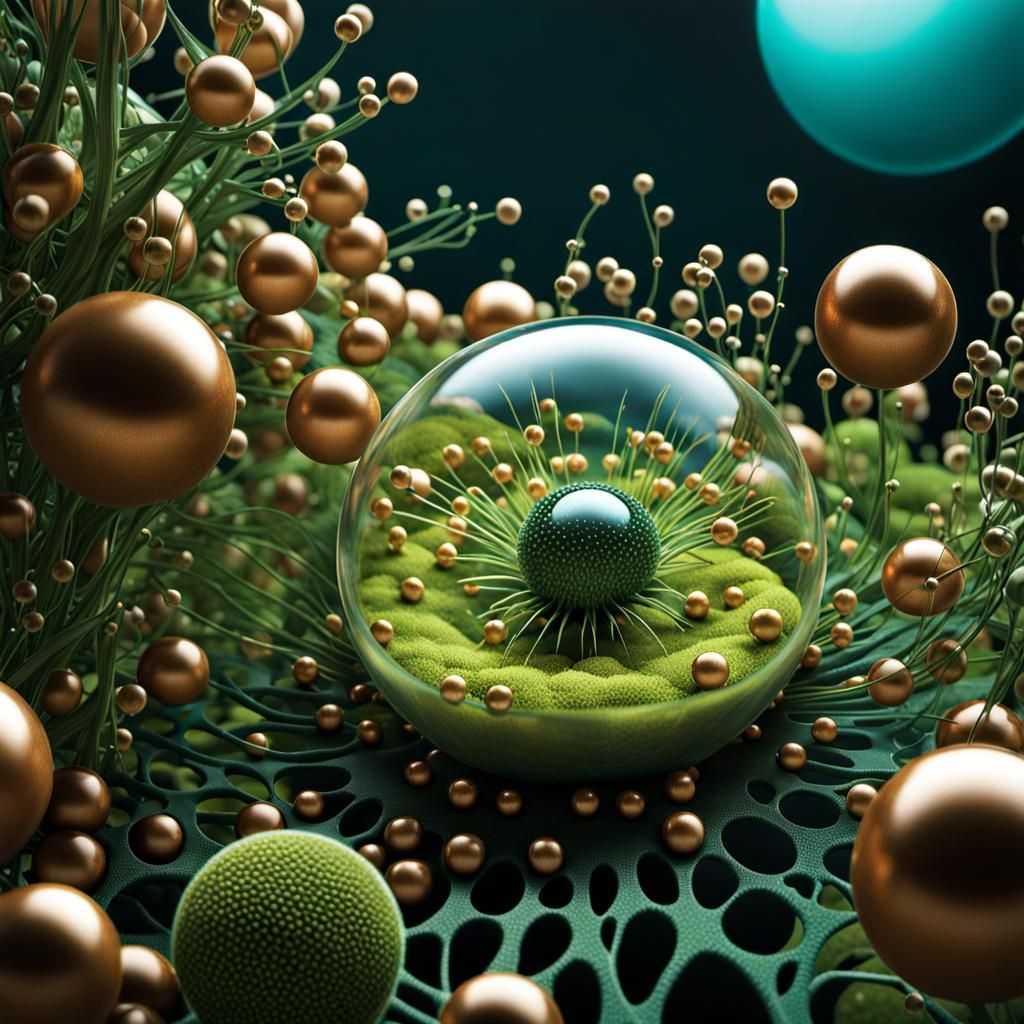 Cell Surrounded by Spheres as Digital Art
