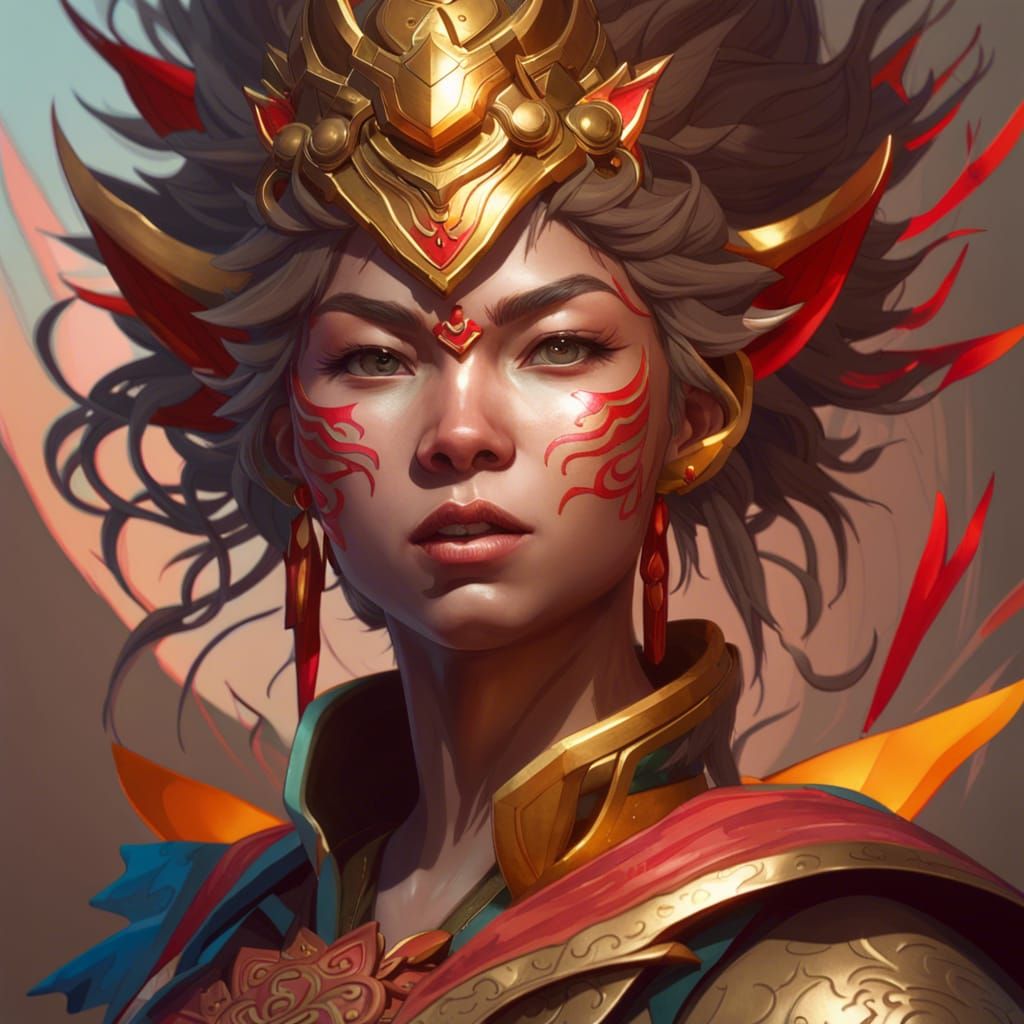 Female Sun Wukong Portrait in Hyperdetailed Style