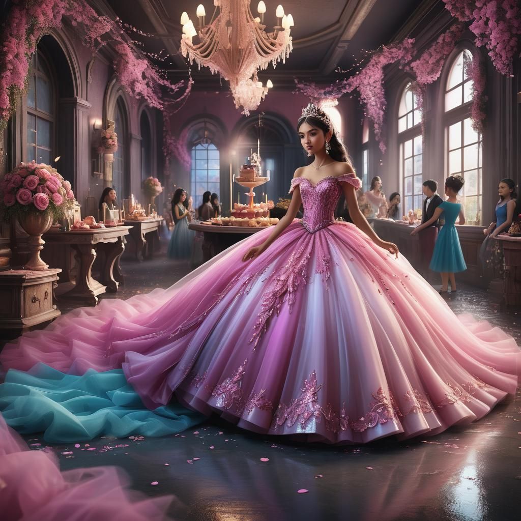 Pink Tulle Gown at Quinceañera Party in Fantasy Art