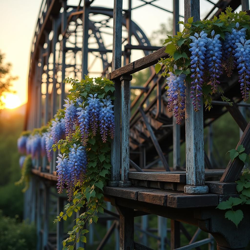 Vintage Wooden Rollercoaster in Evening Light