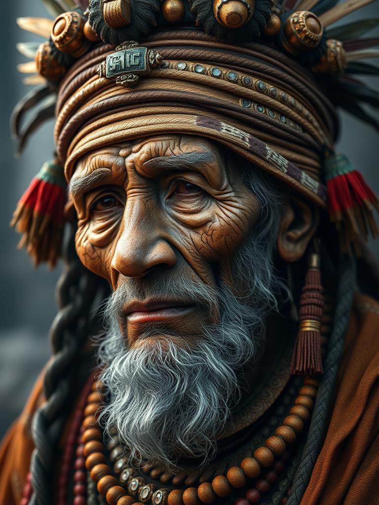 Detailed Village Elder Portrait in Art Nouveau Style