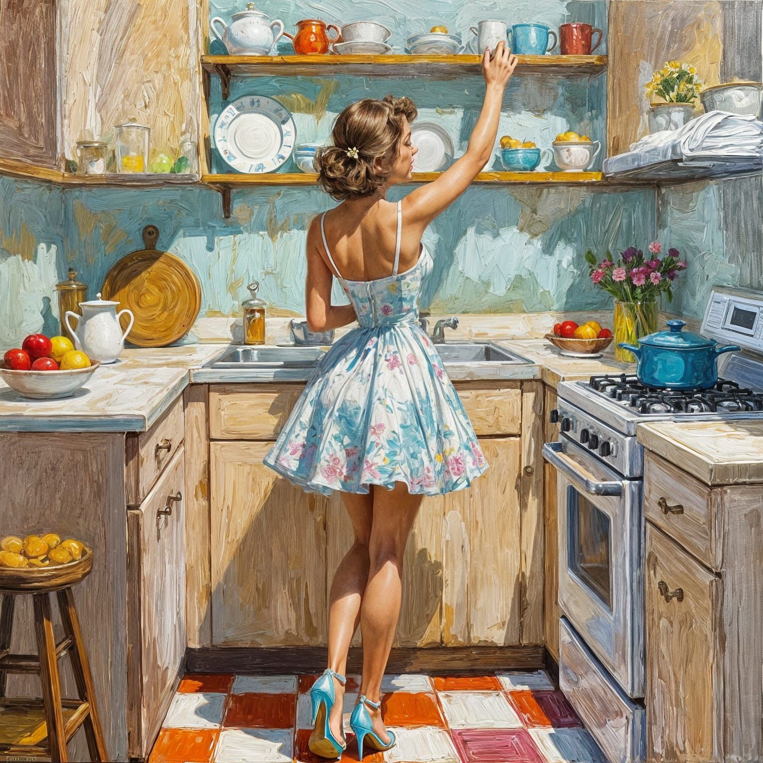 Tradwife in Kitchen as Expressionist Oil Painting