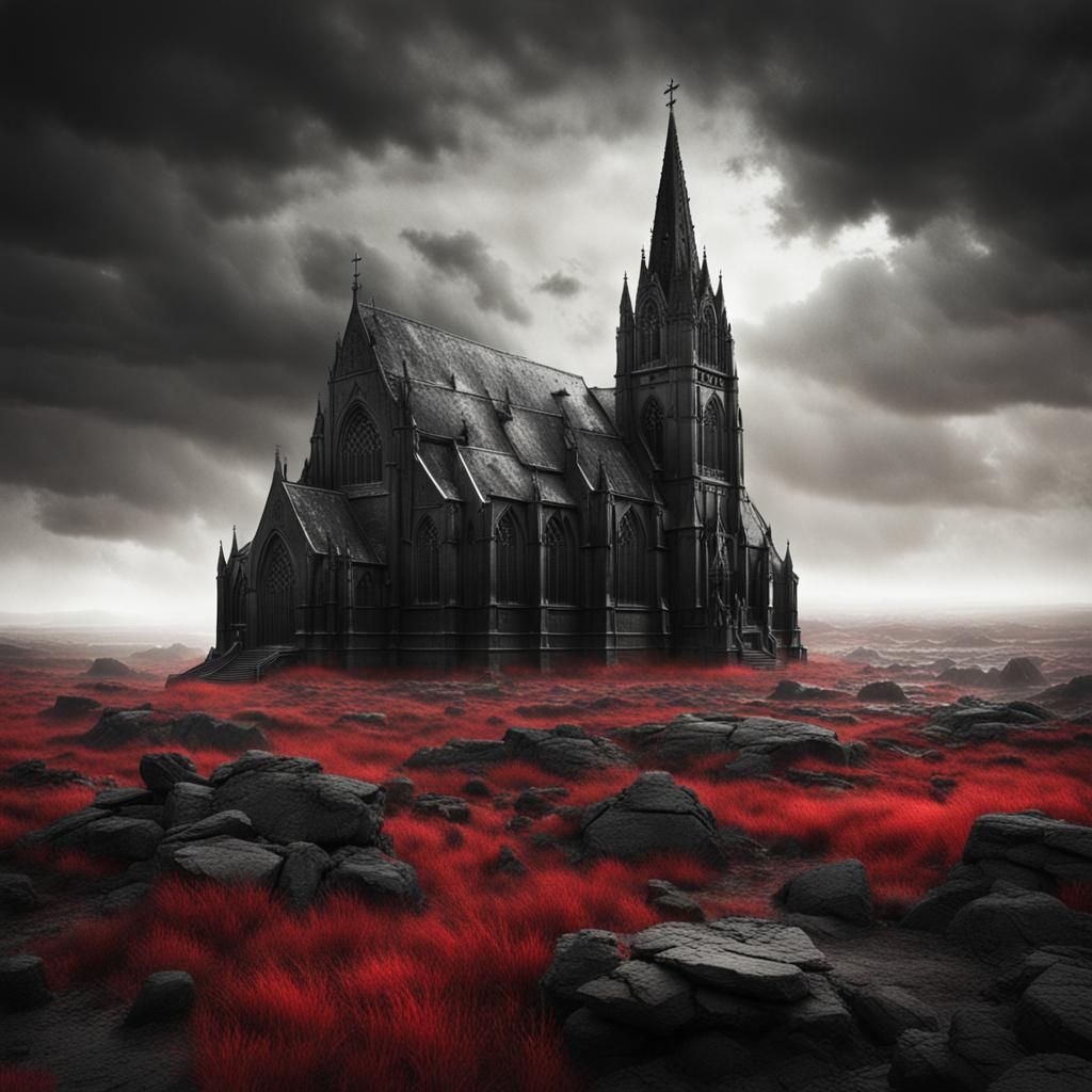 Gothic Church in Barren Moor: Black, White and Red