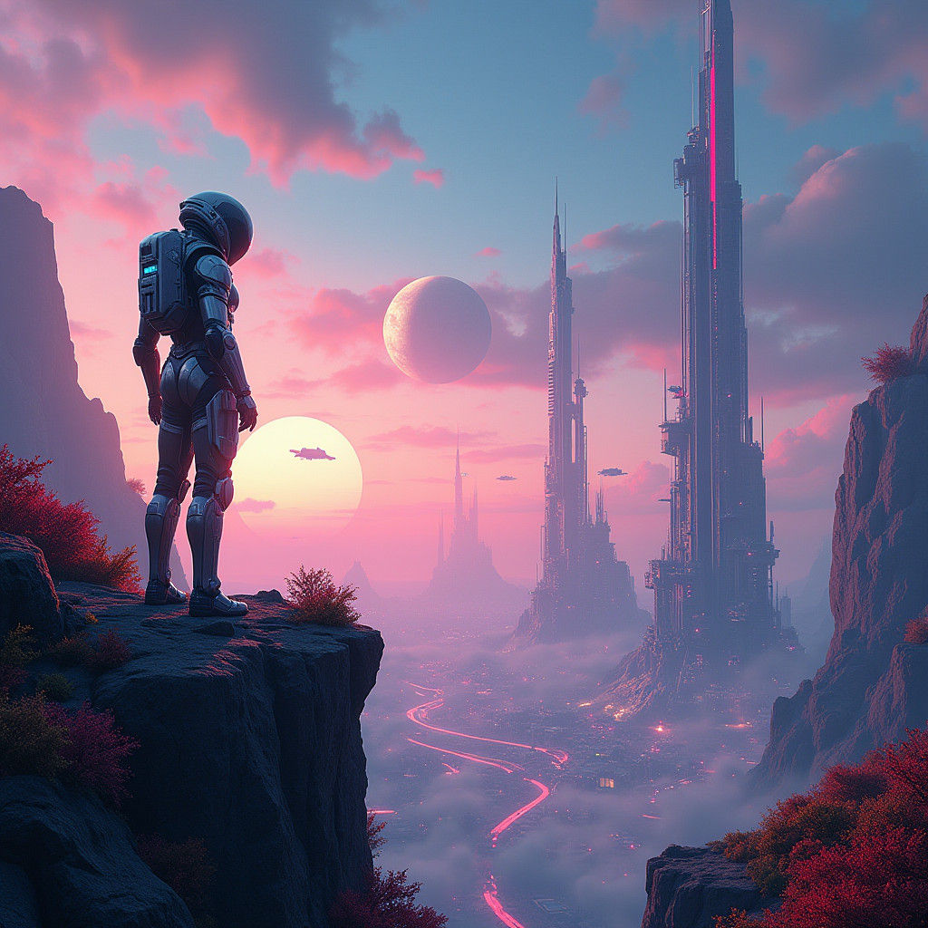 Futuristic Alien Cityscape with Neon Skyscrapers