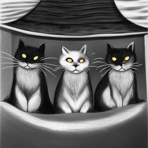Four Cats Watch Fireworks Display