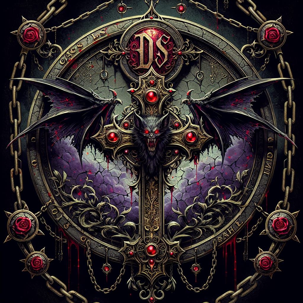 Gothic Coat of Arms with Demonic Bat in Fantasy Horror