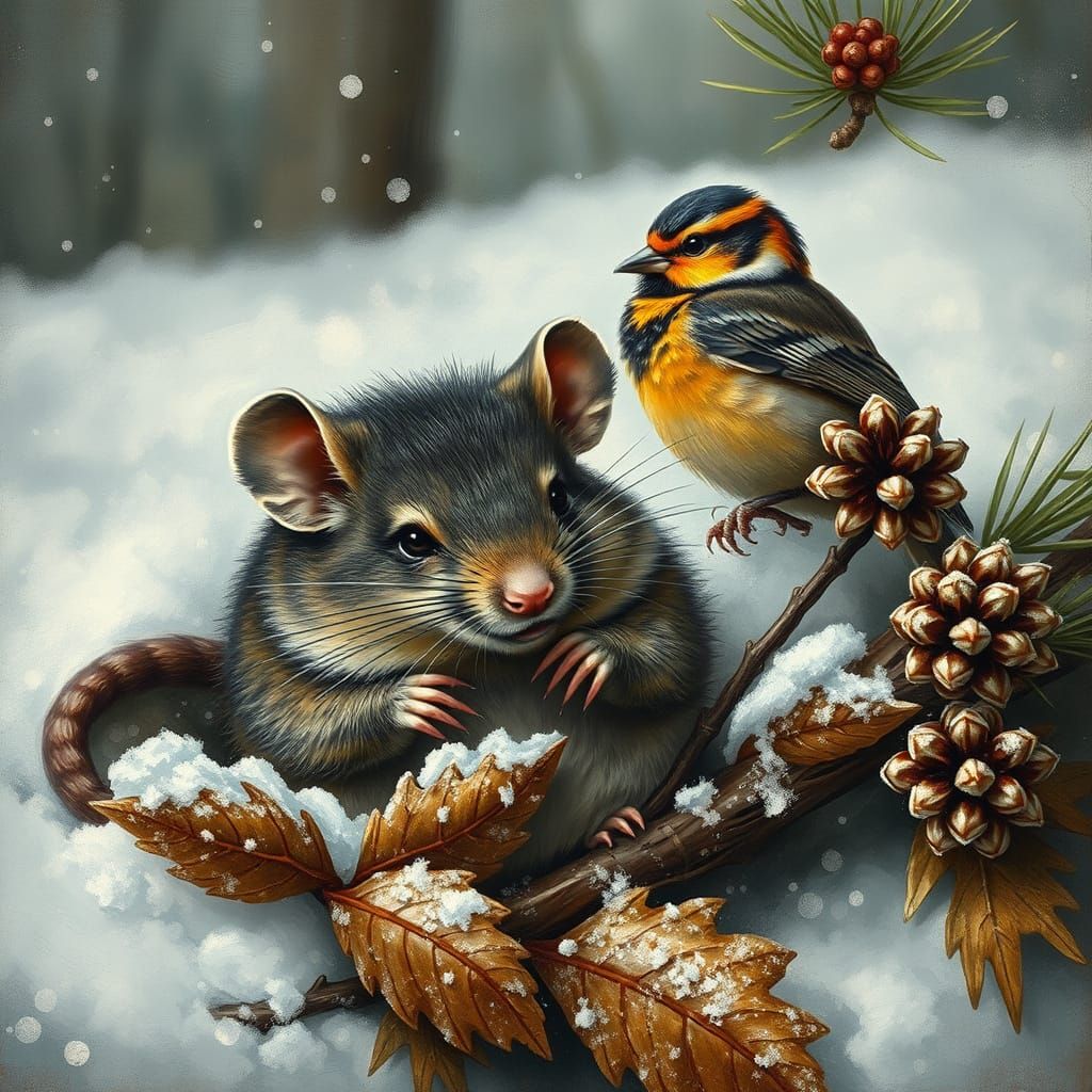 Mouse in Winter Scene, Dutch Golden Age Style