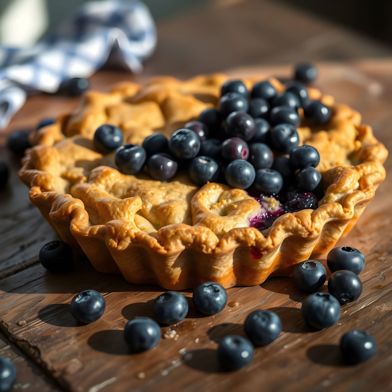 Golden Brown Blueberry Pie with Rustic Charm