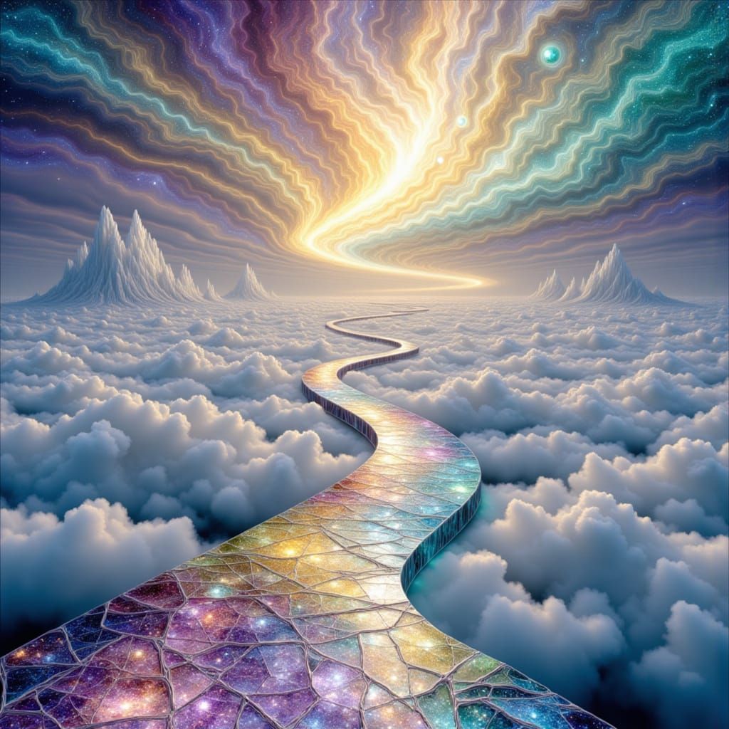 Celestial Highway Through Cloud Ocean in Watercolor and Oil ...