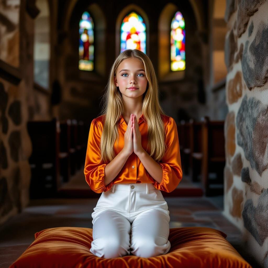 Girl Praying in Chapel: Sfumato Realism
