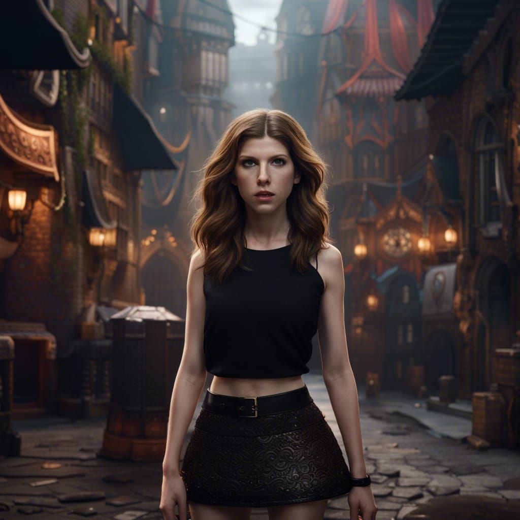 Anna Kendrick wearing a black mini skirt