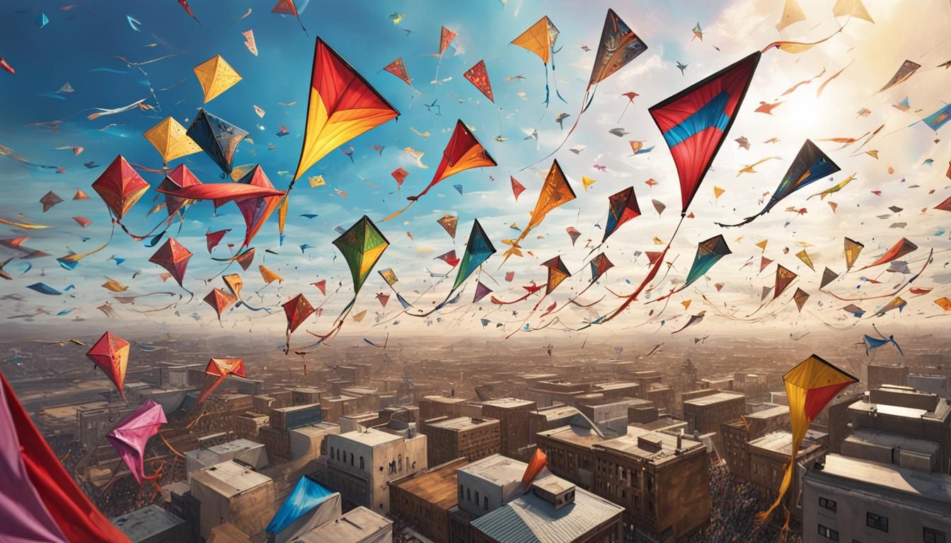 Hyperrealistic Kite City Sky Filled with Battle Kites