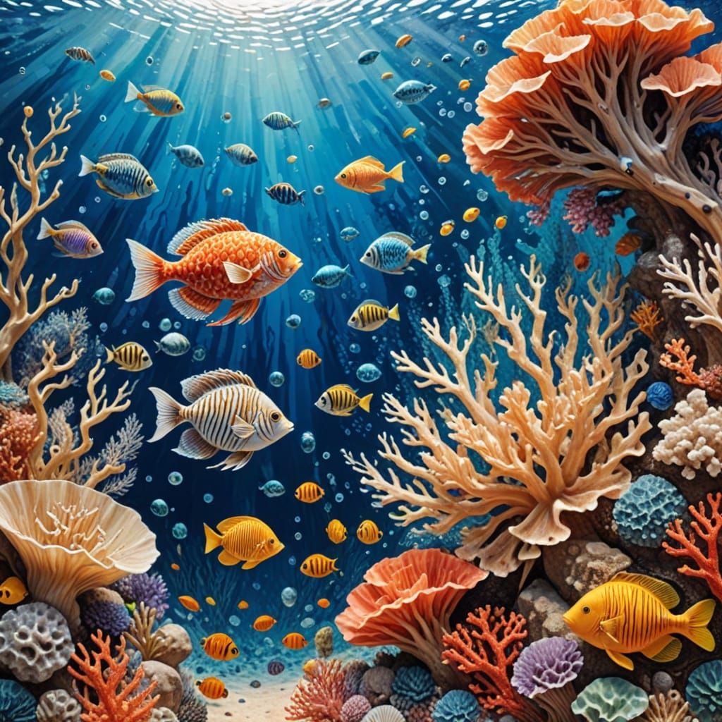 Marine Underwater Life Mosaic Art