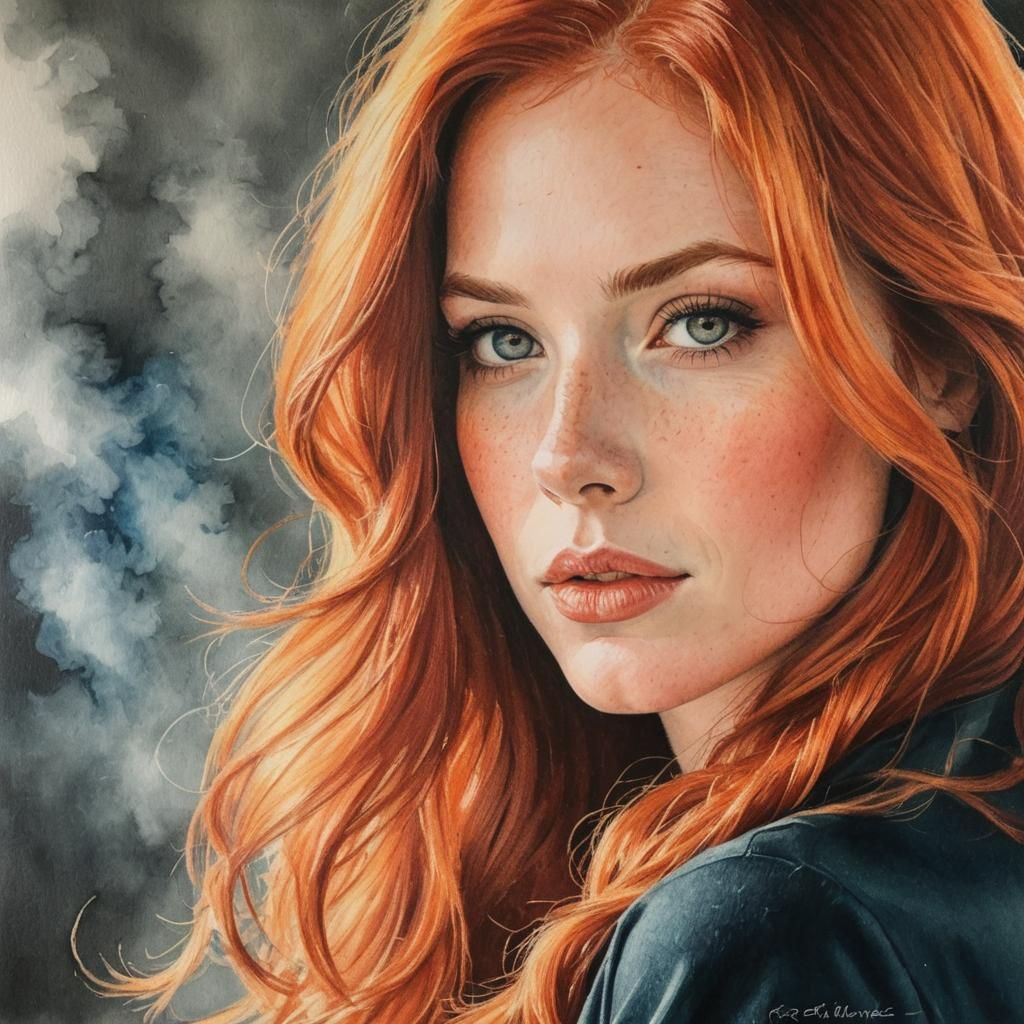 Colored Pencil Drawing: Beautiful Woman with Red Hair