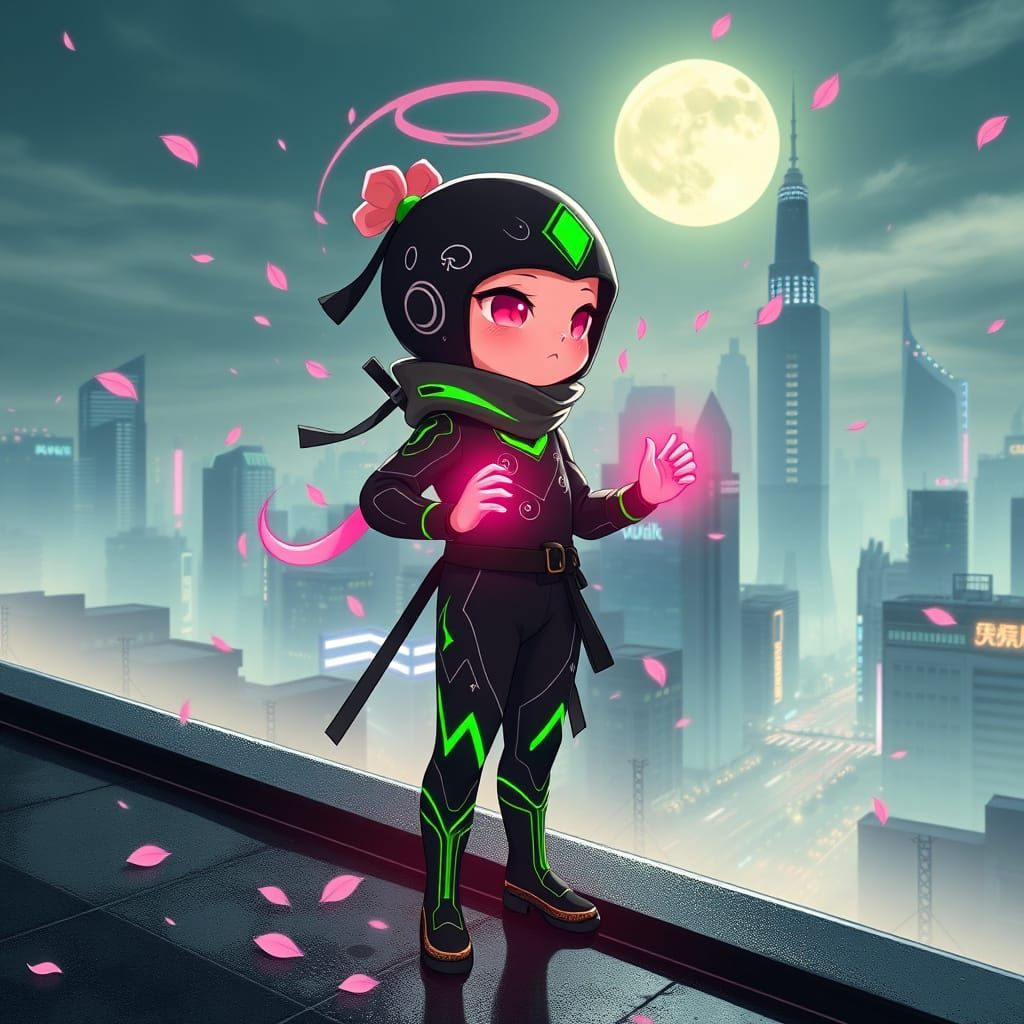 Vibrant Cyberpunk Ninja Hero