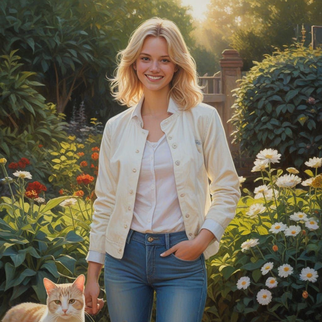 Young Woman With Cat in Impressionist Oil Painting
