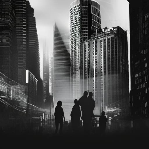 16k resolution, double exposure technique. A cityscape superimposed with a human silhouette, bustling streets filling th...