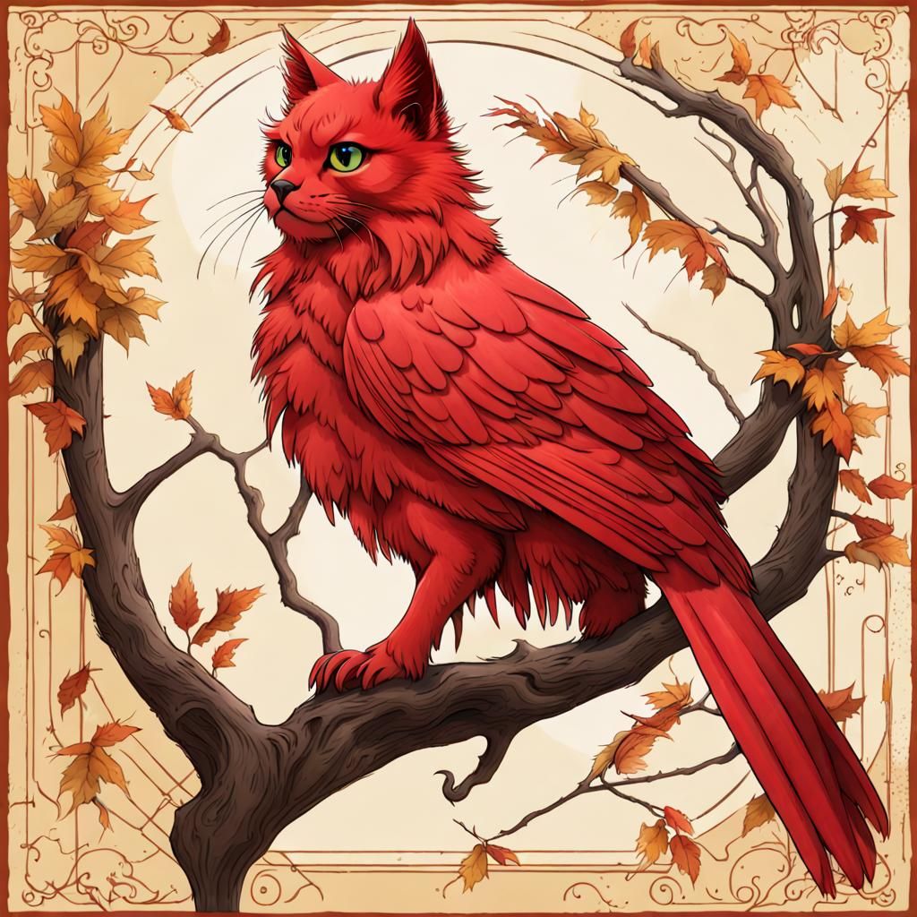 Cardinal Cat-Griffin Hybrid Creature