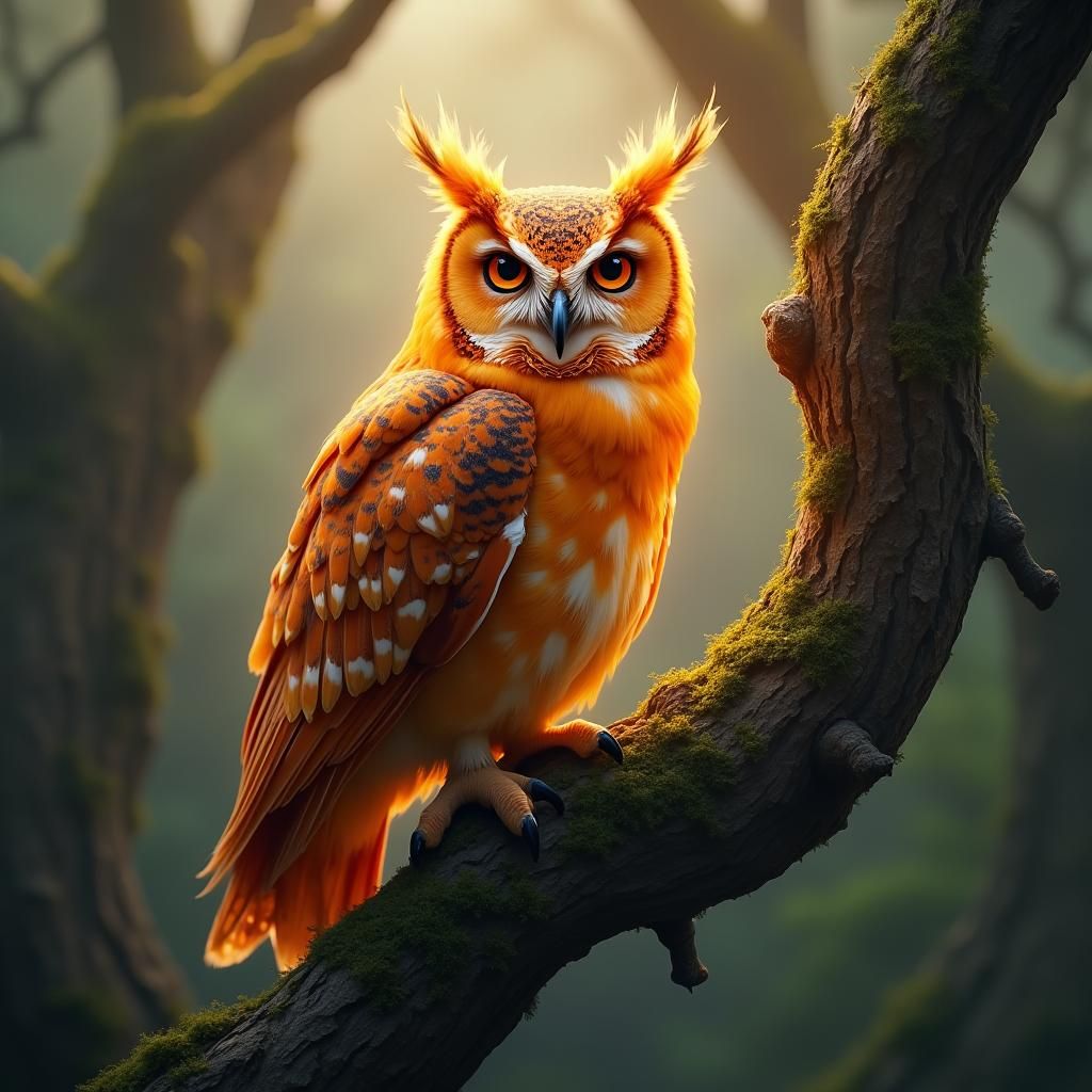 Majestic Fire Owl in Dreamlike Style