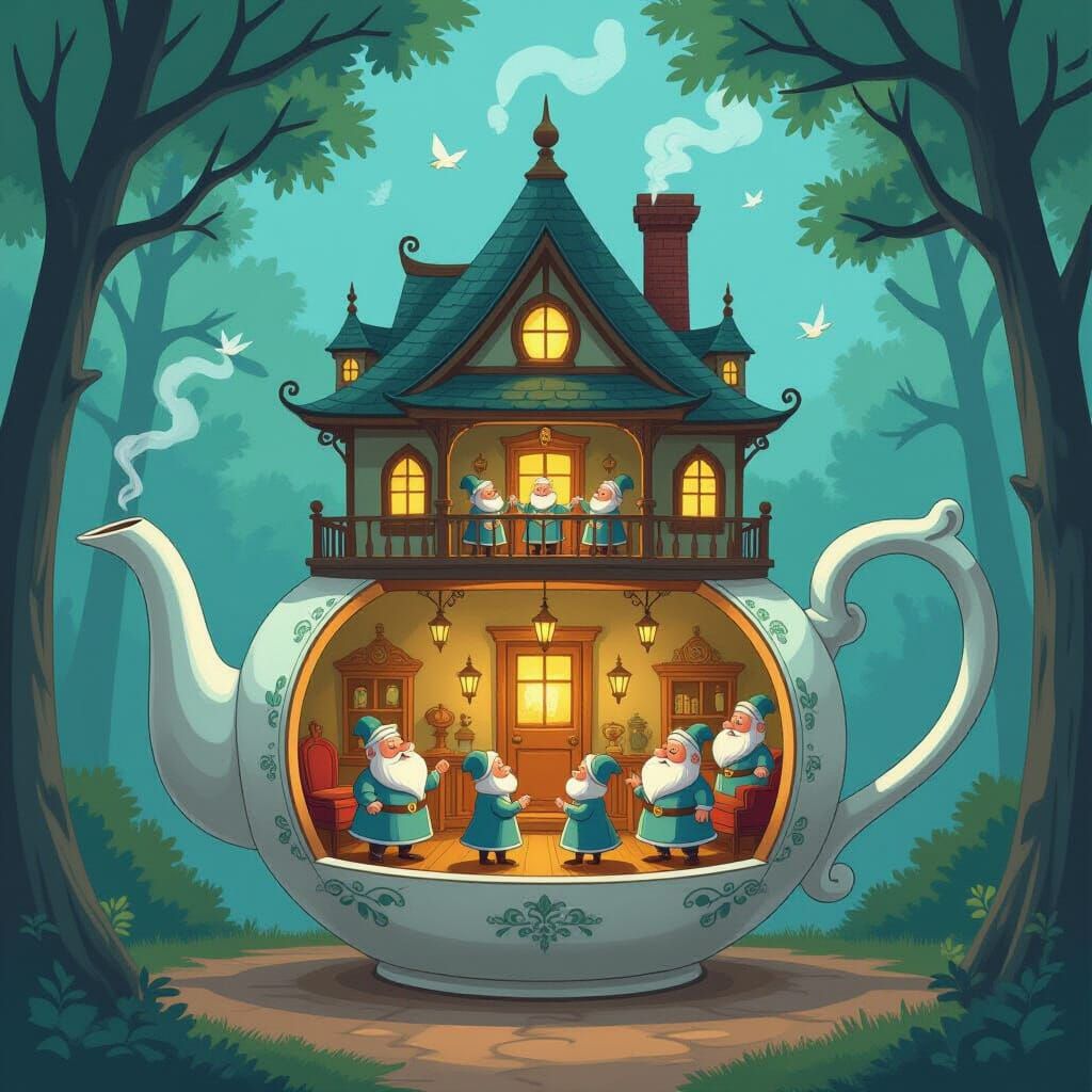 Vintage Teapot Home to a Genie Family in Dark Fantasy Animat...